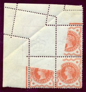 1887 1-2d vermilion jubilee printing fold error
